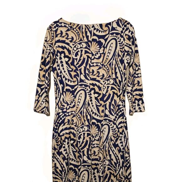 J. McLaughlin Imogen Sheath Dress, Size Small Knee Length Blue Cream Resort Wear - Picture 7 of 7